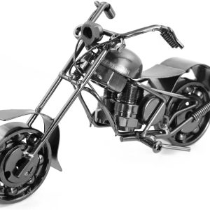Retro Motorcycle Model Statues Iron Art Metal Ornament Motorbike Motorcycle Figurine for Father's Day Birthday Dad Man Boyfriend Gift Office Home Desk Club Bar Decoration (Silver)