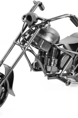 Retro Motorcycle Model Statues Iron Art Metal Ornament Motorbike Motorcycle Figurine for Father's Day Birthday Dad Man Boyfriend Gift Office Home Desk Club Bar Decoration (Silver)