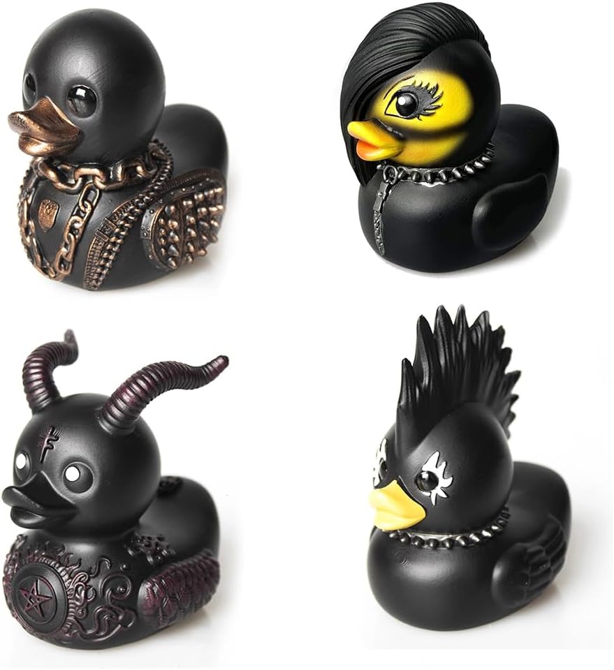 Goth Punk Duck Statue, Resin Halloween Ducks (4Pcs/Set) - Gothic Decor, Collectible Figurines