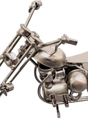 9" Vintage Retro Metal Model Motorcycle Bike Tone Handcrafted Handmade Chainwheel Ornament Art Sculptures Collectible Gift (Grey Silver)