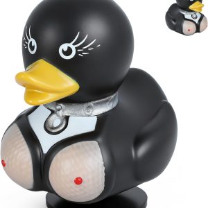Punk Dance Duck rubber Figurine - Cyberpunk Gothic Aesthetic Desktop Decor, Unique Rubber Duck Collectible Gift for Adults with Stand & Stickers, Office Shelf Ornament for Gamers&dashboard decorations