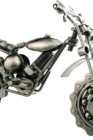 Creative Retro Iron Art Motorcycle Model Metal Moto Collection Simple Modern Home Decor Ornaments for Motorcycle Lovers Christmas Birthday Gifts (Silver)
