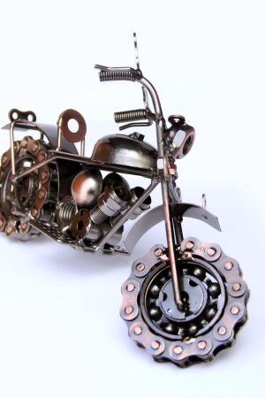 Metal Motorcycle Sculpture (Copper ) – Vintage Scrap Art Desk Decor for Office & Home, Unique for Dad, Men, Father, or Biker Enthusiasts
